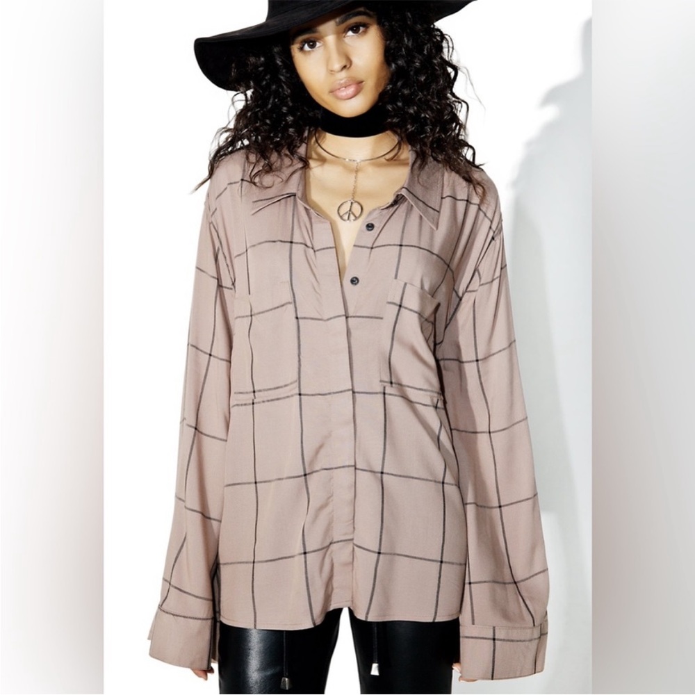 One teaspoon x Revolve plaid bell sleeve top M